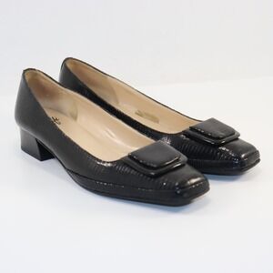 Amalfi by Rangoni Pumps Womens 8.5 M Black Lizard Embossed Square Toe Block Heel